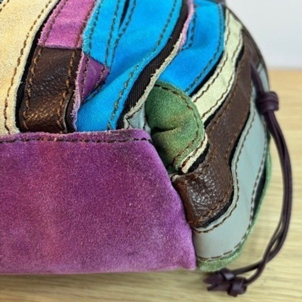 Lucky Brand Handbag Patchwork Leather Suede Boho Hobo Shoulder Bag Multi-Color - Picture 11 of 16